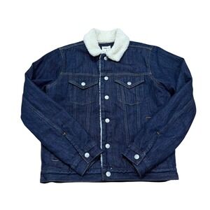 Gap Womens Small Denim Sherpa Lined Trucker Jacket 1969 Dark Wash Blue Cotton